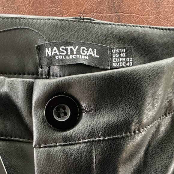 Nasty Gal 10 Faux Leather Bellbottom Flare Pants Lightening Bolt Bum Y2K Rock - Picture 6 of 9